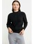 Yünlü Motif Detaylı Dik Yaka Triko Kazak - Siyah 1