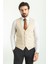 Düz Bej Rengi Slim Fit Klasik Erkek Yelek 1