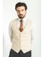 Düz Bej Rengi Slim Fit Klasik Erkek Yelek 3