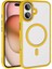 Megafox Teknoloji Apple iPhone 16 Kılıf Wireless Şarj Özellikli Zore Krom Magsafe Silikon Kapak, Sarı 1