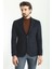 Düz Lacivert Slim Fit Torba Cep Mono Yaka Premium Yün Erkek Ceket 4