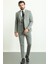 Desenli Gri Slim Fit Mono Yaka Yün Erkek Takım Elbise 3
