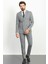 Çizgili Gri Renk Slim Fit Geniş Yaka Kruvaze Yün Erkek Takım Elbise 1