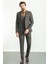 Ekoseli Siyah Renk Slim Fit Mono Yaka Yün Erkek Takım Elbise 3