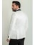 Desenli Ekru Rengi Slim Fit Geniş Yaka Saten Erkek Damatlık 4