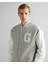 Erkek Gri Relaxed Fit Hakim Yaka Logolu Bomber Ceket 2524344T.93 4