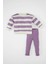 Kız Bebek 2'li Takım Çizgili Bisiklet Yaka Sweatshirt Beli Lastikli Tayt D1674A524AU 1