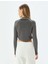 Crop Tişört Uzun Kollu Yarım Fermuarlı Slogan Baskılı Slim Fit 4