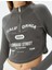Crop Tişört Uzun Kollu Yarım Fermuarlı Slogan Baskılı Slim Fit 5