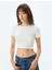 Basic Crop Fitilli Tişört Kısa Kollu Bisiklet Yaka Pamuklu 3