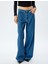 Geniş Paça Kot Pantolon Standart Bel Taşlı Düğmeli Cepli - Wide Leg Jean 3
