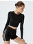 Spor Crop Tişört Uzun Kollu Bisiklet Yaka Bağlama Detaylı Slim Fit 1
