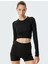 Spor Crop Tişört Uzun Kollu Bisiklet Yaka Bağlama Detaylı Slim Fit 3