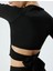 Spor Crop Tişört Uzun Kollu Bisiklet Yaka Bağlama Detaylı Slim Fit 5