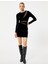 Kadife Elbise Mini Uzun Kollu Bisiklet Yaka Tül Pencere Detaylı Slim Fit 1