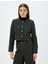 Crop Blazer Ceket Yakasız Gold Düğme Detaylı 3