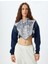 Crop Kapşonlu Sweatshirt Asimetrik Baskılı Renk Bloklu 3