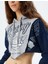 Crop Kapşonlu Sweatshirt Asimetrik Baskılı Renk Bloklu 5