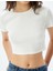 Basic Crop Fitilli Tişört Kısa Kollu Bisiklet Yaka Pamuklu 5