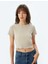 Crop Fitilli Tişört Kısa Kollu Bisiklet Yaka Pamuklu 3