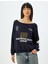 Oversize Kolej Sweatshirt Arkası Baskılı Kayık Yaka Şardonlu 3