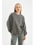 Coool Oversize Fit Bisiklet Yaka Kalın Kumaş Sweatshirt Gri 3