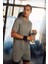 Slim Fit Bisiklet Yaka Baskılı Kısa Kollu Sporcu Tişört Haki 3