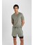 Slim Fit Bisiklet Yaka Baskılı Kısa Kollu Sporcu Tişört Haki 4