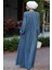 6470-DENIM Fermuarlı Ferace Koyu Mavi 4