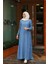 6425-DENIM Büzgülü Katlı Elbise Mavi 4