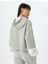 Crop Sweatshirt Kapüşonlu Fermuarlı Kolej Işlemeli Cep Detaylı 4