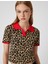 Polo Yaka Kazak Leopar Desenli Biyeli Kısa Kollu 2