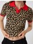 Polo Yaka Kazak Leopar Desenli Biyeli Kısa Kollu 5