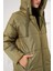 5120 Kapşonlu Uzun Şişme Mont - Haki 5