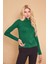 Balıkçı Yaka Uzun Kol Likralı Şık Kumaş Bluz Body-Yeşil 2