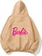 Kapüşonlu Içi Polar Think Of Barbie Baskılı Bej Unisex Sweatshirt 1