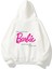 Kapüşonlu Içi Polar Think Of Barbie Baskılı Beyaz Unisex Sweatshirt 1
