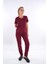 Bordo Renk Lily Model Fermuarlı Soft Likra Doktor, Hemşire Cerrahi Üniforma Takım 1