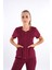 Bordo Renk Lily Model Fermuarlı Soft Likra Doktor, Hemşire Cerrahi Üniforma Takım 2
