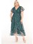 Kruvaze Yaka Büyük Beden Yeşil Dantel Elbise 15D-2582 1