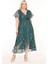 Kruvaze Yaka Büyük Beden Yeşil Dantel Elbise 15D-2582 4