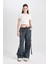 Coool Wide Leg Geniş Paça Normal Bel Pantolon Gabardin Kumaş Basic Düz Bağcıklı Kargo Cepli B1205AX24AU 2