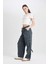 Coool Wide Leg Geniş Paça Normal Bel Pantolon Gabardin Kumaş Basic Düz Bağcıklı Kargo Cepli B1205AX24AU 3