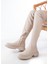812-2194 Bej Fermuarlı Diz Üstü Bağcıklı Çorap Günlük Kadın Çizme 5