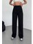 Kadın Siyah Düğmeli Palazzo Pantolon Yüksek Bel Likralı Esnek Beli Lastikli 1