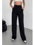 Kadın Siyah Düğmeli Palazzo Pantolon Yüksek Bel Likralı Esnek Beli Lastikli 2