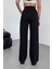 Kadın Siyah Düğmeli Palazzo Pantolon Yüksek Bel Likralı Esnek Beli Lastikli 4