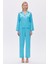 Leyiza Elu Mavisi Uzun Saten Pijama Takımı 2