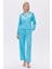 Leyiza Elu Mavisi Uzun Saten Pijama Takımı 3