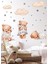 3'lü Uyuyan Ayıcık Bulutlar ve Yıldızlar Çocuk Bebek Odası Sticker Seti 2